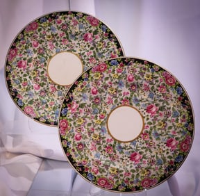 Pair of Soho Pottery Co., Cobridge, England Chintz Solian Ware Chargers
