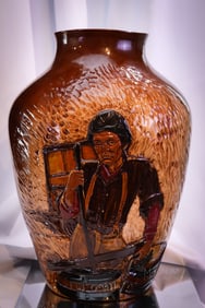Rick Wisecarver 17" Special High Relief "Barrel Maker" Art Pottery Vase