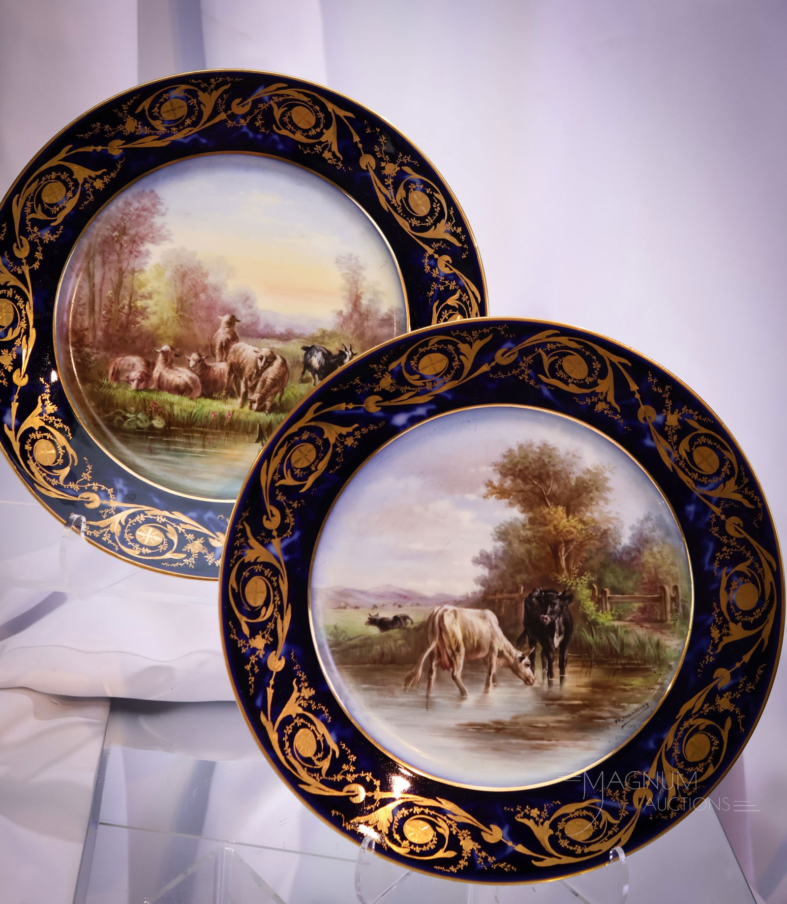 2 pc Lot Signed Sevres Porcelain Cobalt Gold Border Plates (1 of 9)