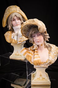 Pair French Bisque Male & Female Busts