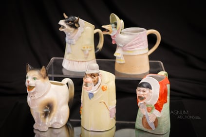 5 pc Lot Schafer & Vater German Figural Porcelain Creamers
