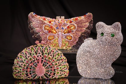 3 pc Lot Charles Dary Jeweled Evening Bags Clutch Purses