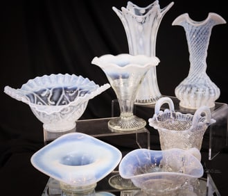 7 pc Lot of Opalescent Victorian Glass Splendor
