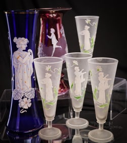 6 pc Lot Mary Gregory Victorian & More Glass
