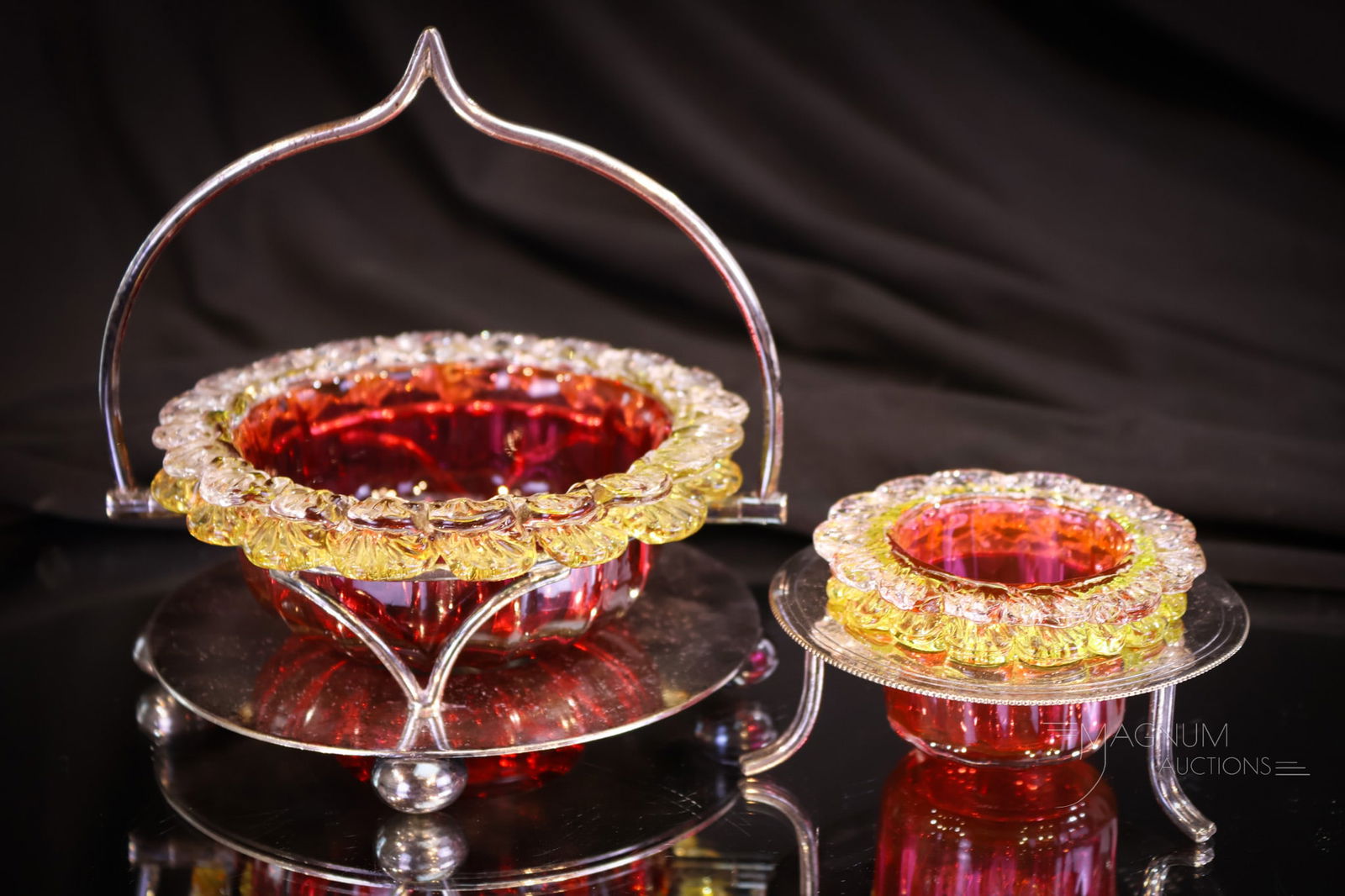 2 pc Lot English Cranberry Vaseline Victorian Glass Open Salt & Marmalade (1 of 11)