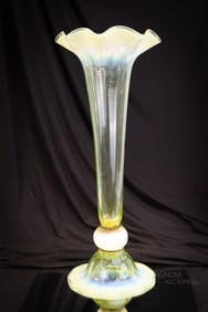 Monumental 18" Incredible Vaseline Opalescent Victorian Glass Vase