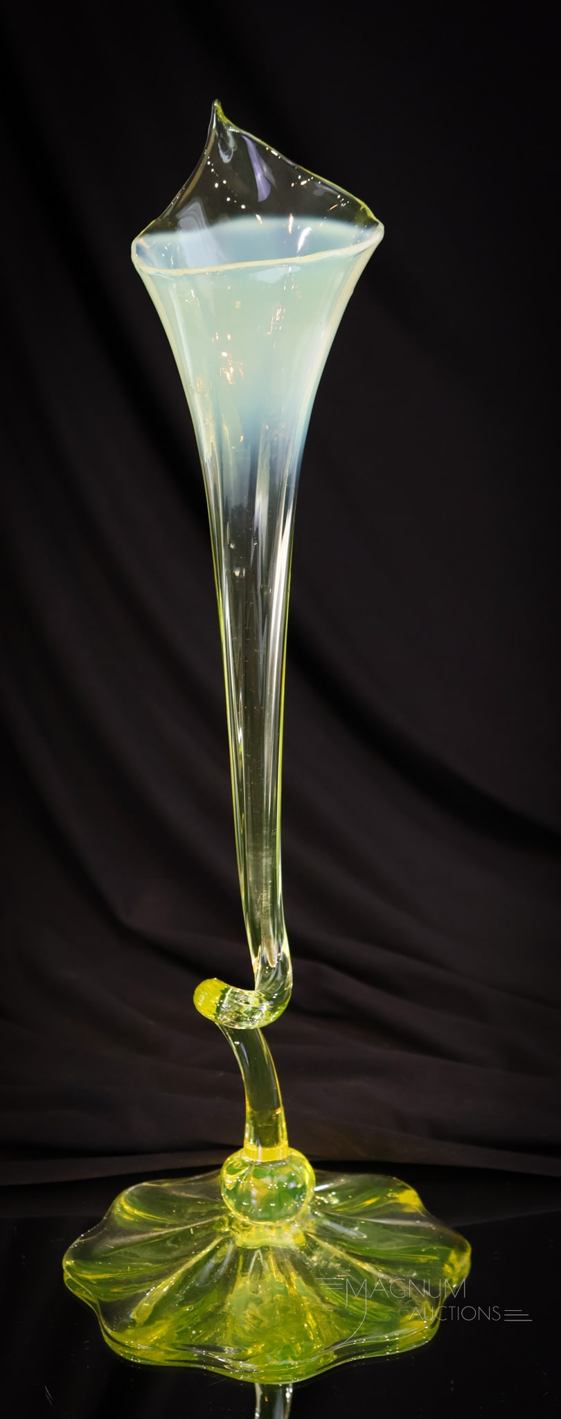 Vaseline 15" Opalescent Calyx Twist Stem Victorian Glass Vase (1 of 7)