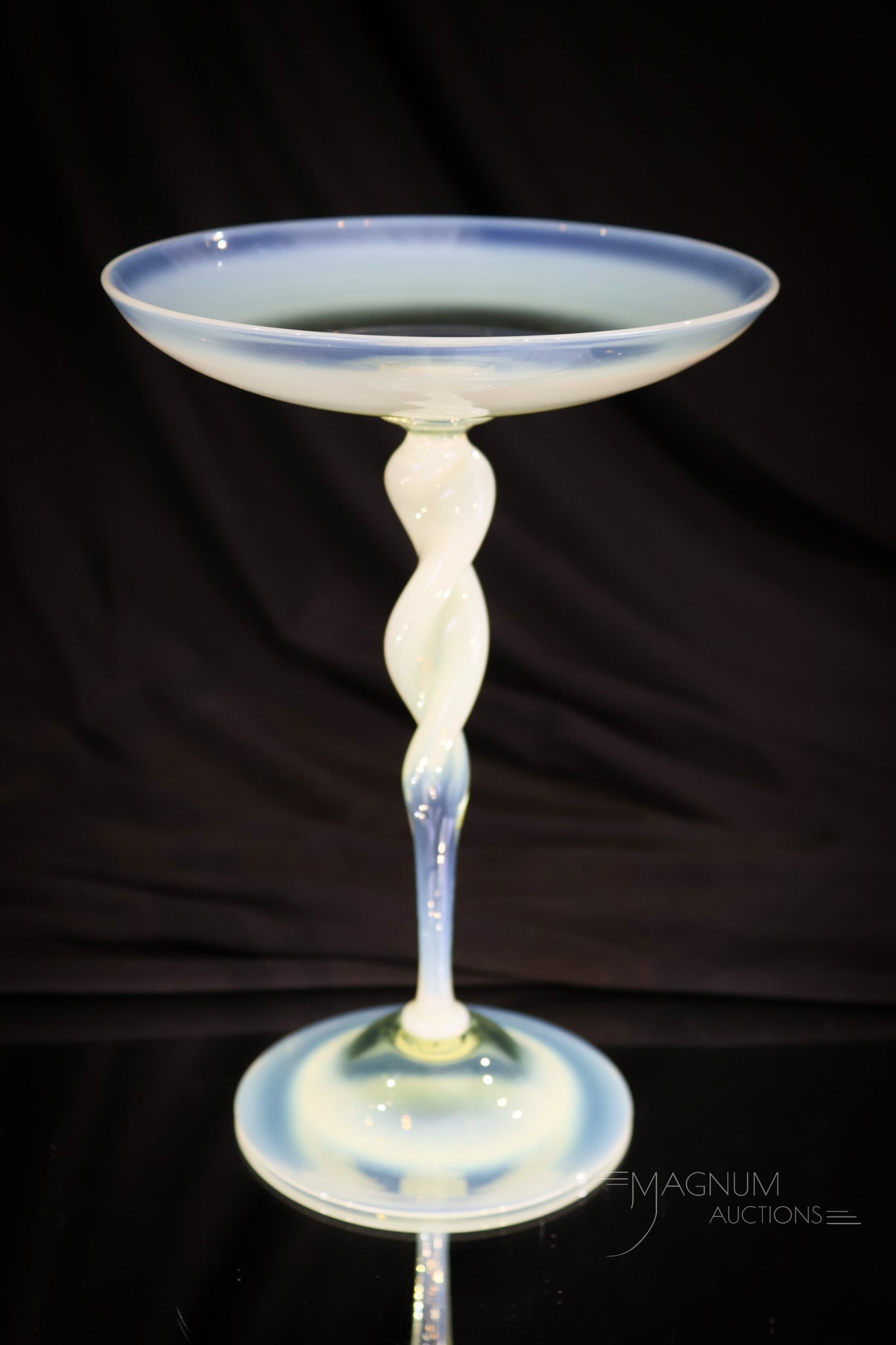 Powell Walsh Vaseline Opalescent twist Stem 8" Compote (1 of 5)