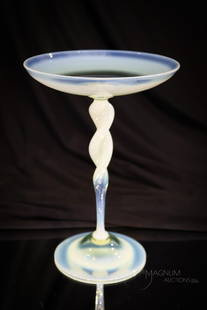 Powell Walsh Vaseline Opalescent twist Stem 8" Compote: Another super find in our line-up of Victorian vaseline opalescent glass. This twist stem compote is attributed to Powell or Walsh. It measures 8" tall of pure Vasie lovin' heaven.