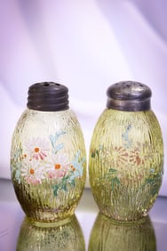 Rare Pair Mt. Washington Victorian Enameled Bark Shakers
