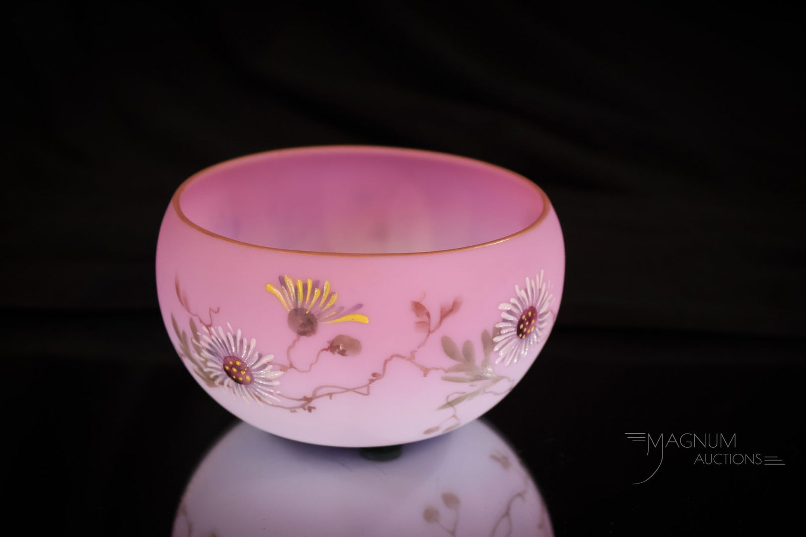 Rare Decorated Mt. Washington Peachblow Victorian Glass Finger Bowl (1 of 6)