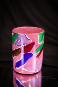 Very Rare Mt. Washington Pink Lava Glass Gilt Victorian Tumbler