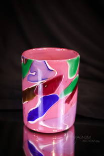 Very Rare Mt. Washington Pink Lava Glass Gilt Victorian Tumbler: An exceptional rarity in Mt. Washington lava glass. This one is in pink with an abundance of colors in the glass. Gilt tracery only adds to the beauty of this fine museum piece. The tumbler measures 3