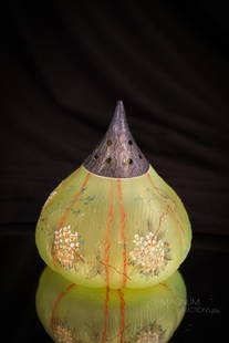 Mt. Washington Vaseline Victorian Glass Fig Sugar Shaker: Vasies and Mt. Washington glass collectors alike, stand up and take note of this fine Mt. Washington Fig sugar shaker. This one in glowing Vaseline satin glass with white flowers around the body and i
