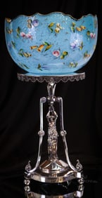 18 1/2" Simpson Hall Miller Figural Victorian Silverplate Glass Bride's Bowl Centerpiece