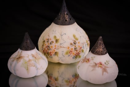 3 pc Lot Mt. Washington Victorian Glass Fig Sugar & Salt Shakers