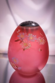 Rare Mt. Washington Ostrich Egg Cranberry Decorated Victorian Glass Sugar Shaker