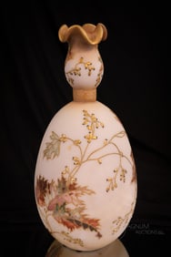 Signed Crown Milano Mt. Washington Art Glass 13" Victorian Oak Leaf Vase