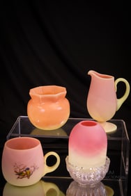 4 pc Happy Family Lot Burmese Victorian Glass Mt. Washington & Webb