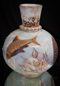 Mt. Washington Crown Milano Victorian Glass "Under the Sea" 10 1/4" Vase