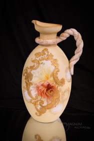 Signed Crown Milano Victorian Mt. Washington Glass Rope Handle 10 1/4" Ewer
