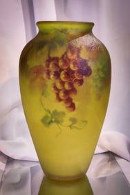 Monumental 14 1/2" Pairpoint Ambero Reverse Painted Grapes Vase