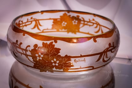Handel Acid Cut Cameo Chipped Ice Glass Bowl