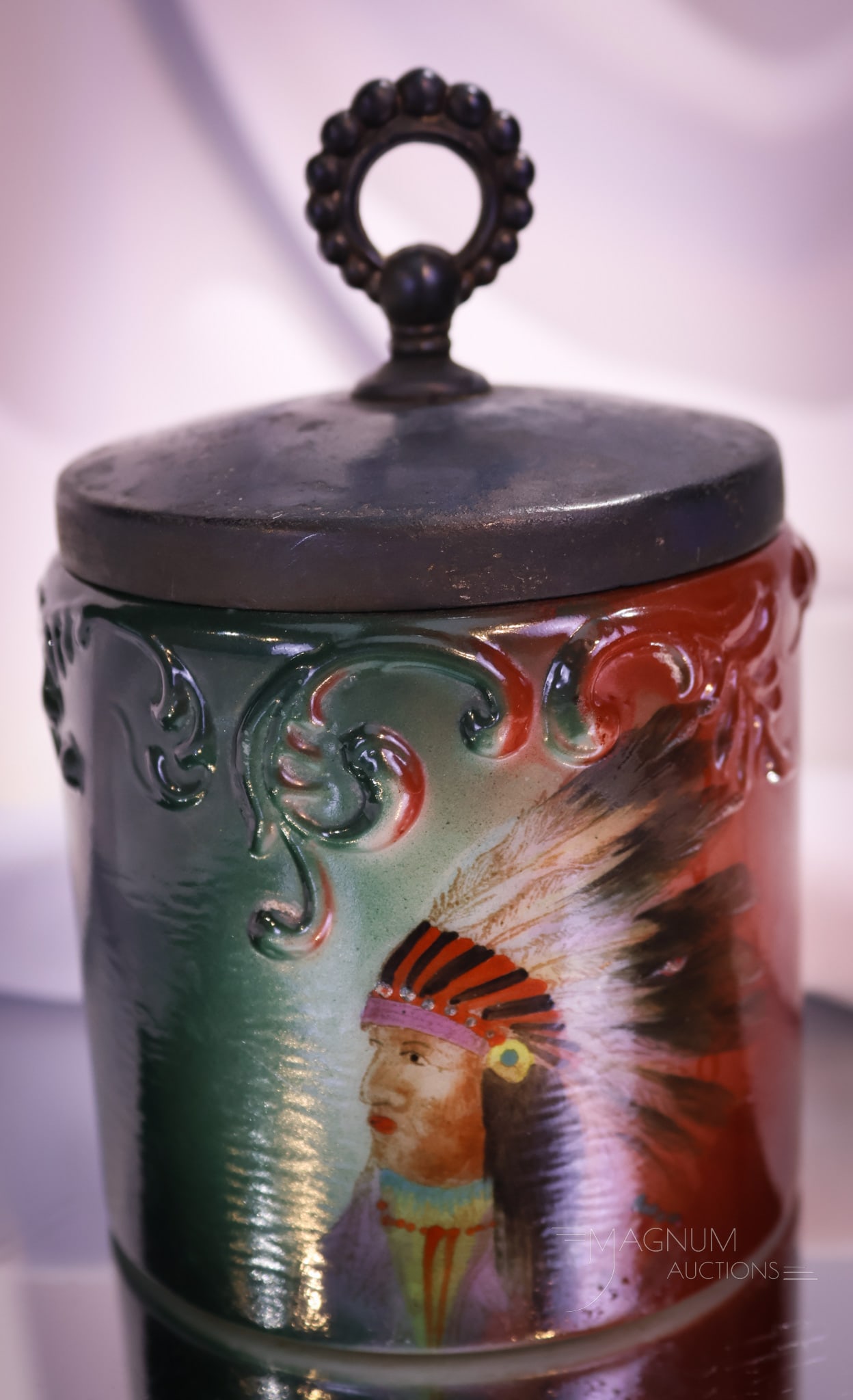 Handel Ware Glass Indian Chief Ash Jar (1 of 8)