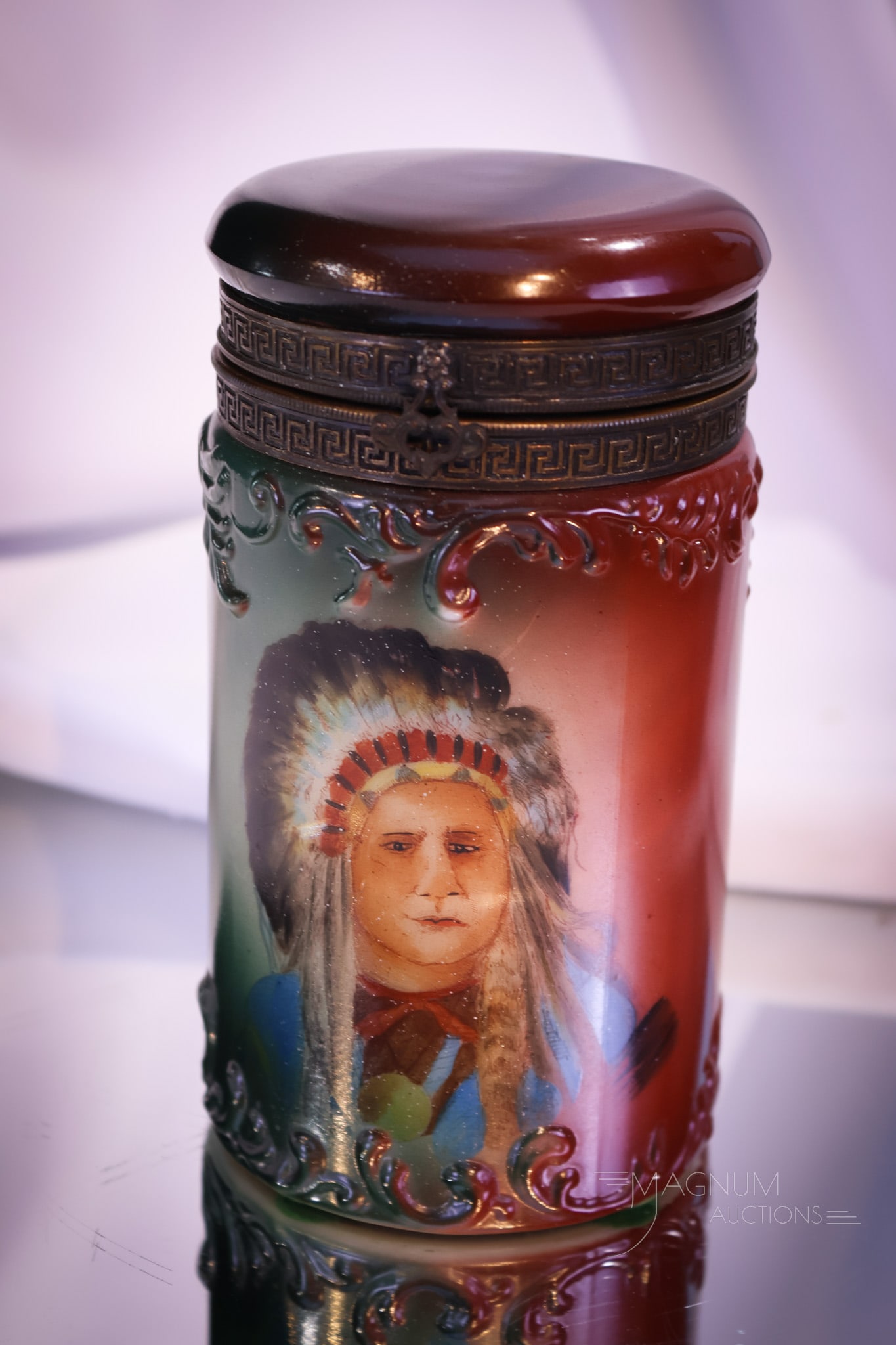 Handel Ware Antique Glass Old Indian 6" Humidor (1 of 7)