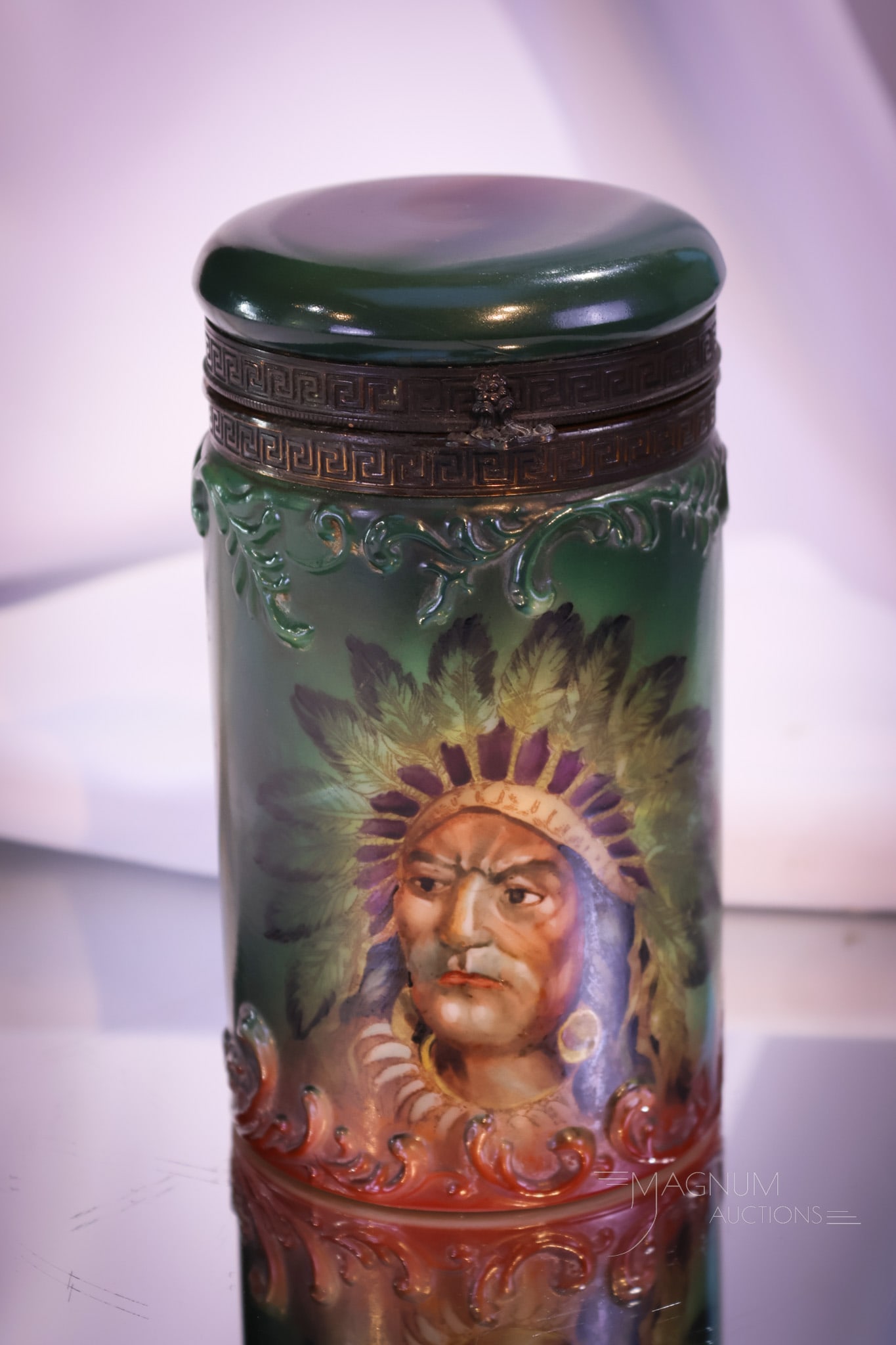 Handel Ware Angry Indian Antique Glass 6" Humidor (1 of 9)