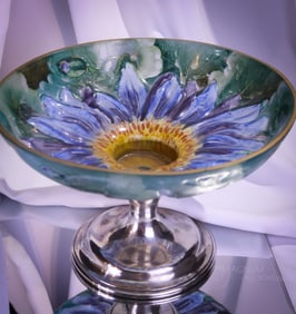 Very Rare Pairpoint Puffy Reverse Painted Glass & Silverplate 11 1/4" Bowl