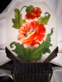 Art Deco Poppies Reverse Painted Pairpoint Radio Lamp