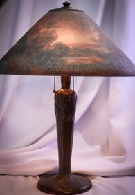 Rare Handel "6347" Chipped Ice Reverse Painted Arts & Crafts 24" Table Lamp