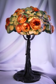Pairpoint Puffy Reverse Painted Apple Tree 23" Antique Table Lamp
