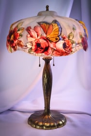Pairpoint Puffy Paillon Reverse Painted Antique 21" Table Lamp