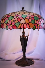 Lamb Bros. Antique Leaded Glass 24" Table Lamp