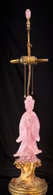 Chinese Carved Rose Quartz Geisha Figural 29" Table Lamp