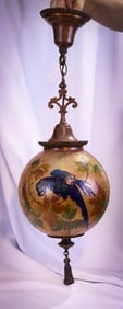 Signed Handel #6996 Hyacinth Macaw Obverse Painted hanging Chandelier Pendant Lamp
