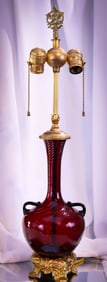Steuben Selenium Red & Mirror Black 25" Art Glass Table Lamp