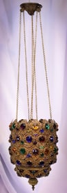 Victorian Jeweled Moorish Filigree Hanging Pendant Hall Lamp