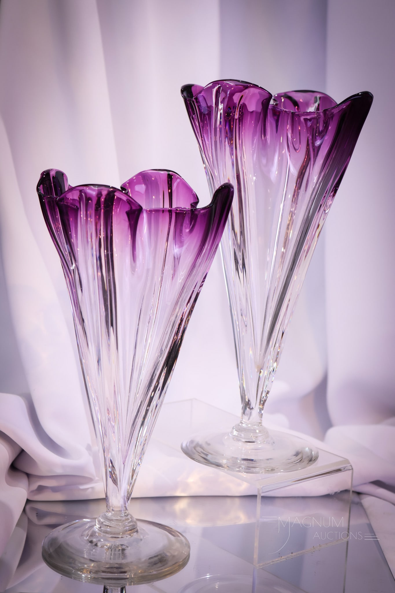 Pair Steuben Grotesque Amethyst Clear Art Glass 11" Vases (1 of 8)