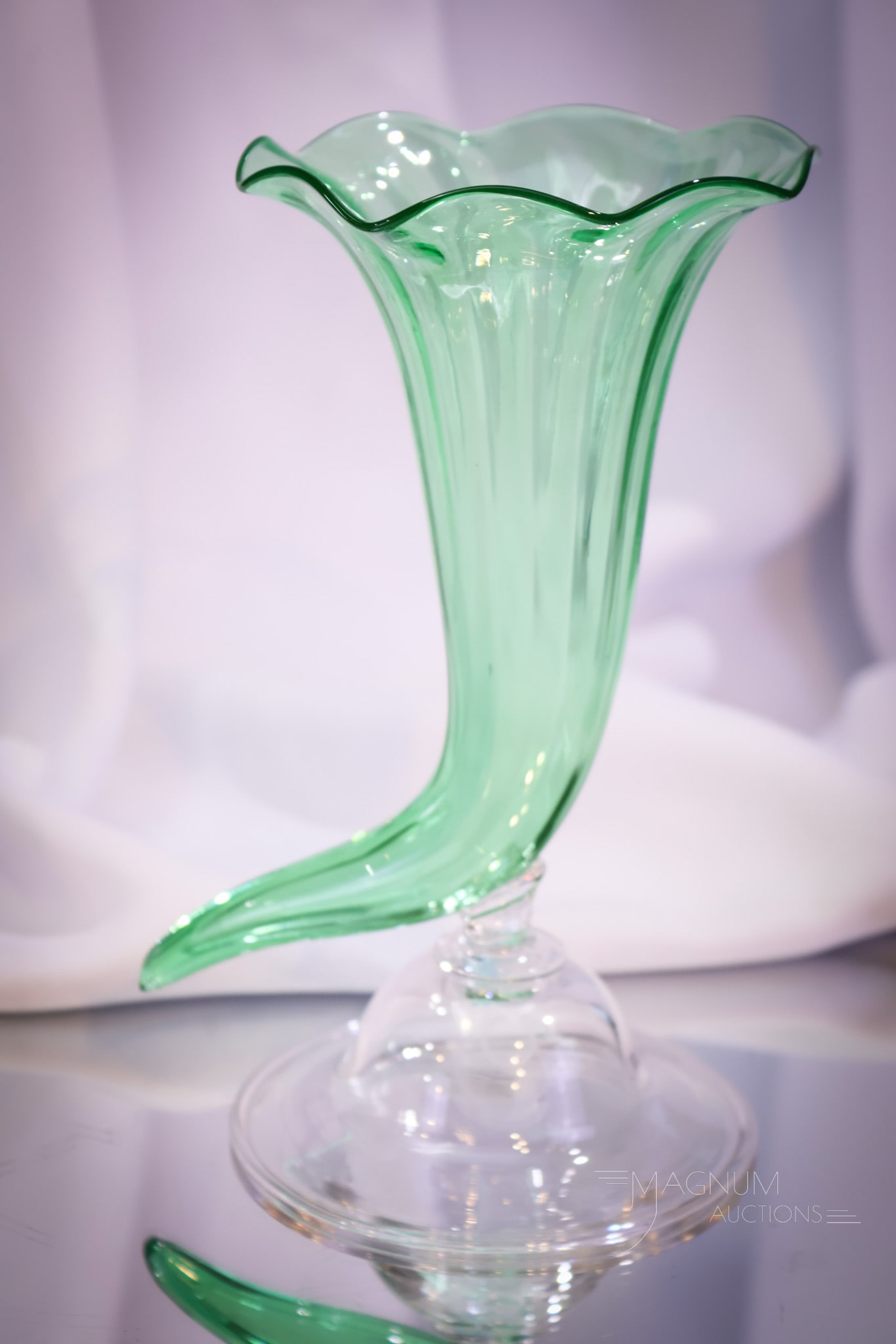 Steuben Pomona Green Cornucopia Uranium Vase (1 of 5)