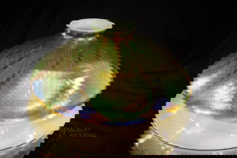 Tiffany Studios Favrile Art Glass Pulled Feather 11 3/4" Shade: This glimmering gold iridescent art glass shade is by Tiffany in a pulled feather design. A fantastic find. You seldom see these by themselves. This fine example is a gorgeous example. It is signed, "