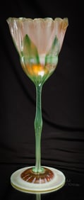 Tiffany 13 1/4" Floriform Onionskin Iridescent Hooked Feather Art Glass Vase