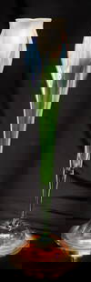 Tiffany Studios 16 1/2" Calyx Floriform Iridescent Art Glass Vase: Amazing Tiffany Studios Calyx Floriform iridescent art glass vase. This vase measures an astonishing 16 1/2" tall. Beautiful sleek form and fine vivid coloring make up this premier example of a signed