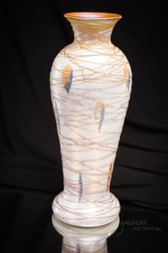 Durand Hanging Hearts Threaded Orange Art Glass Vase