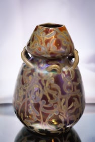 Clement Massier Iridescent Art Pottery Original Label Vase