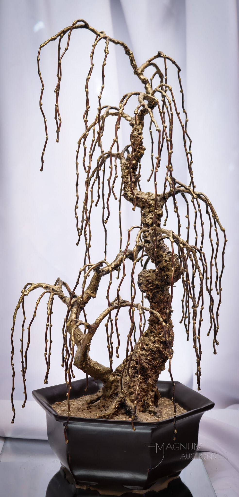 Brutalist 25" Bovano Gilt Bronze Weeping Willow Bonsai Tree (1 of 13)