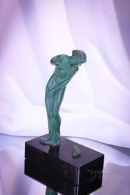 Art Deco "L 'Effarouchee" "The Frightened One" 7" Raymond Guerbe Sculpture on Marble
