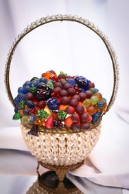 Large 12 1/2" Basket Czech Glass Fruit Lamp